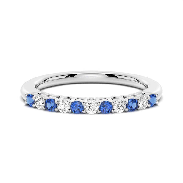 Blue Sapphire and White Sapphire Half Eternity Wedding Band