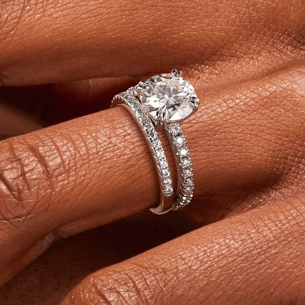 Round Cut Moissanite Ring Set with Matching Wedding Band