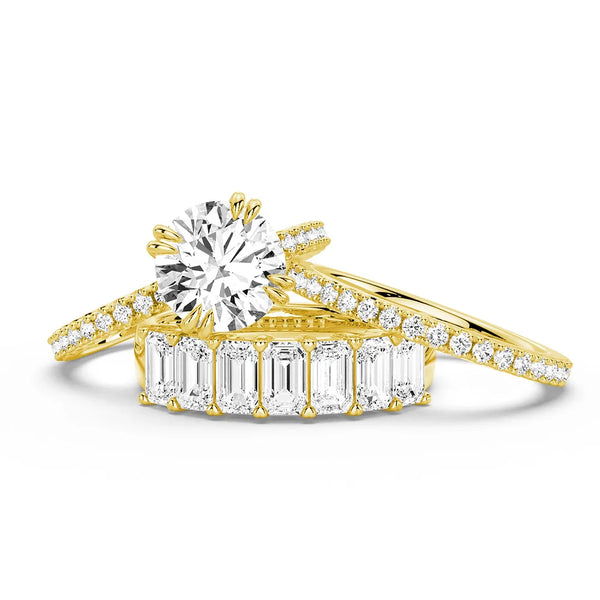 Round Cut Moissanite Ring Set with Matching Stacking Band