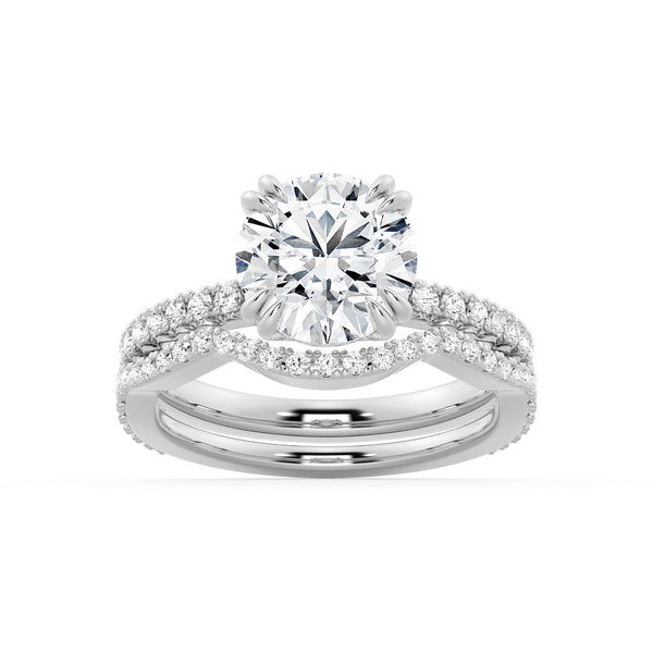 Solitaire Round Cut Engagement Ring Set With Matching Wedding Band
