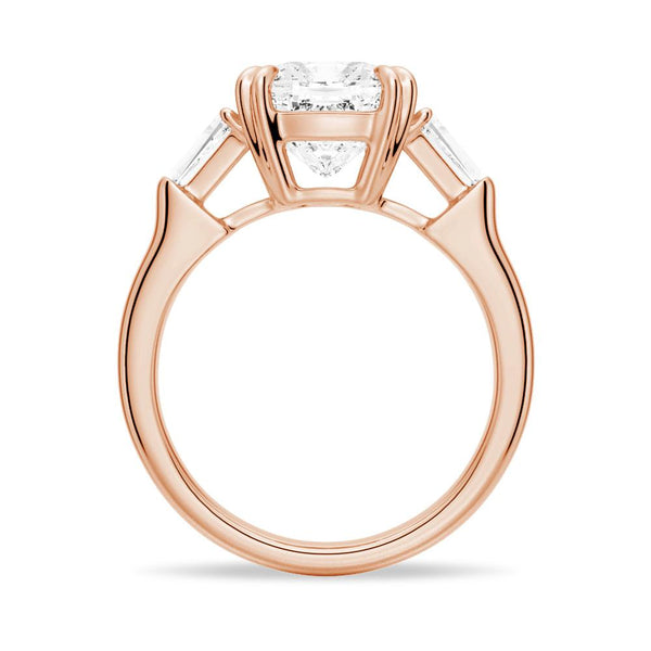 Cushion Cut Moissanite Engagement Ring with Tapered Baguette Side Stones