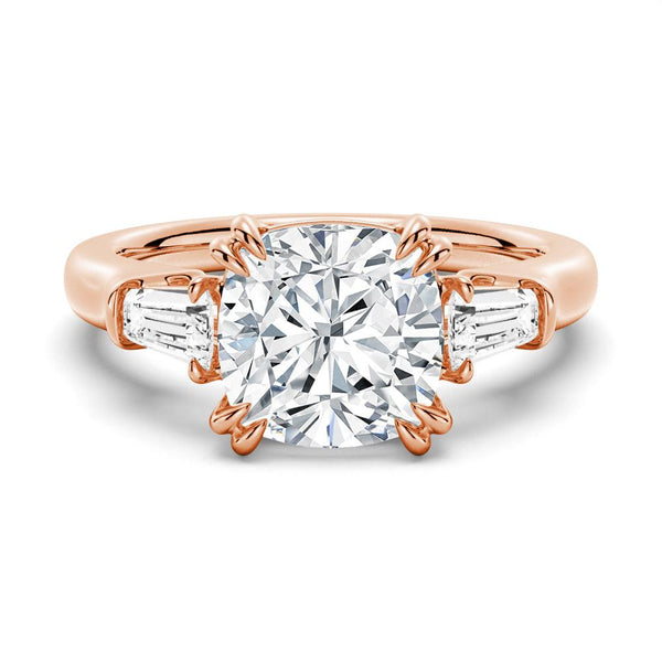 Cushion Cut Moissanite Engagement Ring with Tapered Baguette Side Stones