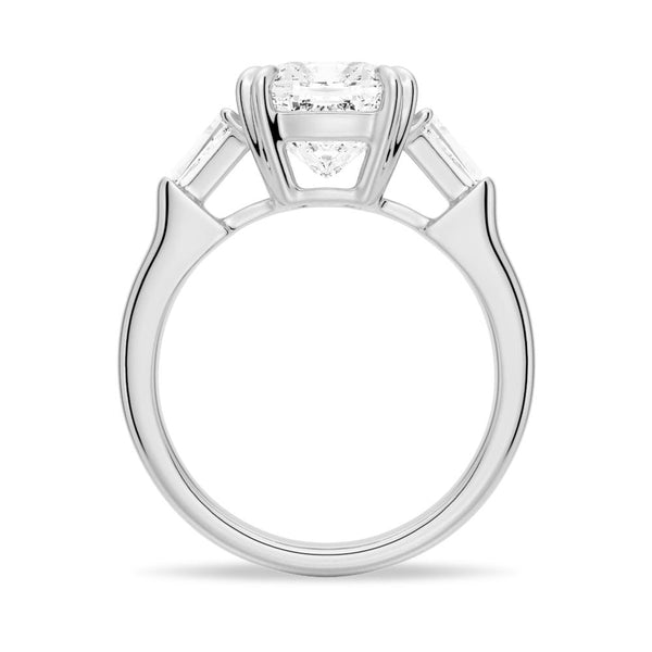 Cushion Cut Moissanite Engagement Ring with Tapered Baguette Side Stones