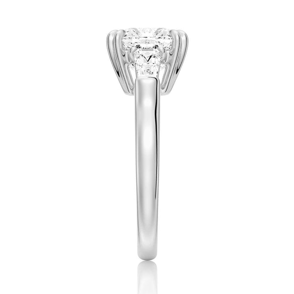 Cushion Cut Moissanite Engagement Ring with Tapered Baguette Side Stones