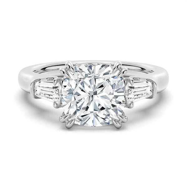 Cushion Cut Moissanite Engagement Ring with Tapered Baguette Side Stones