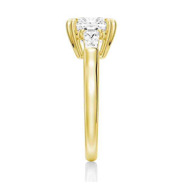 Cushion Cut Moissanite Engagement Ring with Tapered Baguette Side Stones