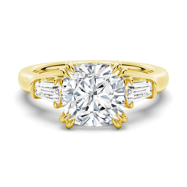 Cushion Cut Moissanite Engagement Ring with Tapered Baguette Side Stones
