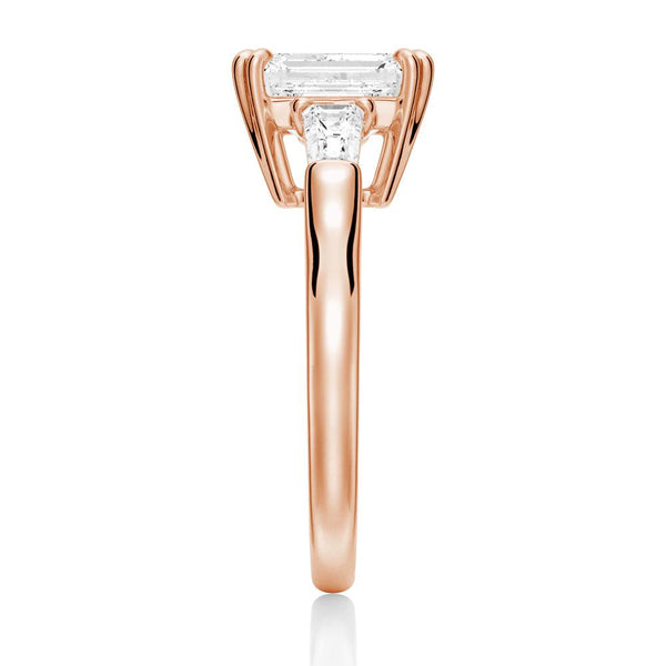 Emerald Cut Moissanite Engagement Ring with Tapered Baguette Side Stones