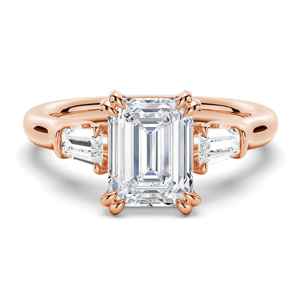 Emerald Cut Moissanite Engagement Ring with Tapered Baguette Side Stones