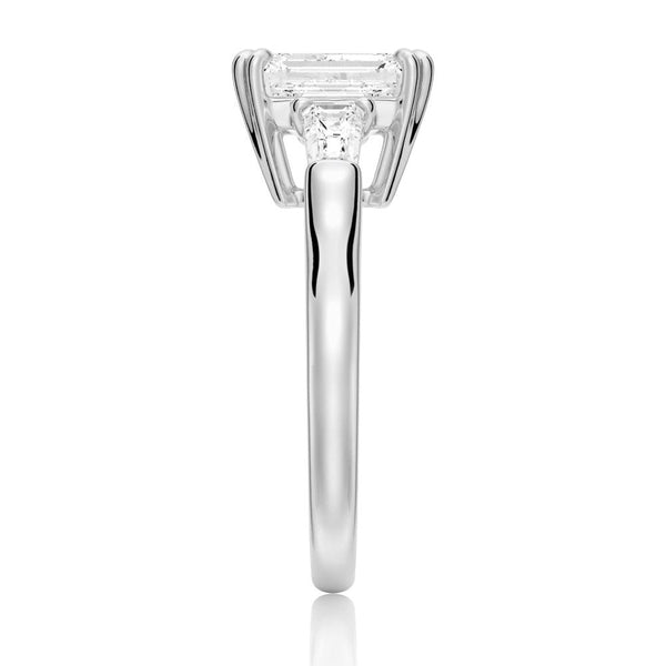 Emerald Cut Moissanite Engagement Ring with Tapered Baguette Side Stones