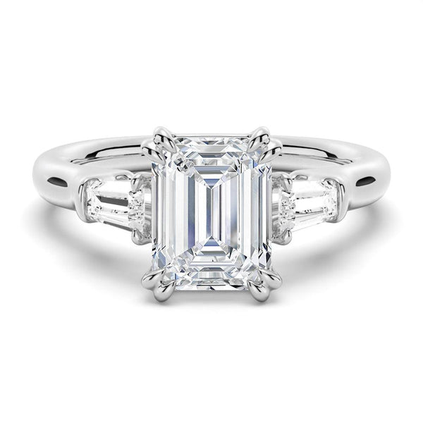Emerald Cut Moissanite Engagement Ring with Tapered Baguette Side Stones