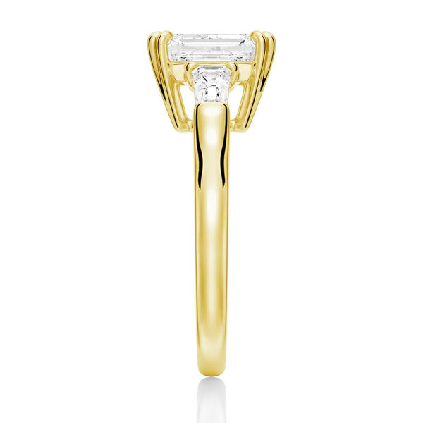 Emerald Cut Moissanite Engagement Ring with Tapered Baguette Side Stones