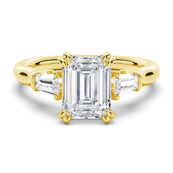 Emerald Cut Moissanite Engagement Ring with Tapered Baguette Side Stones
