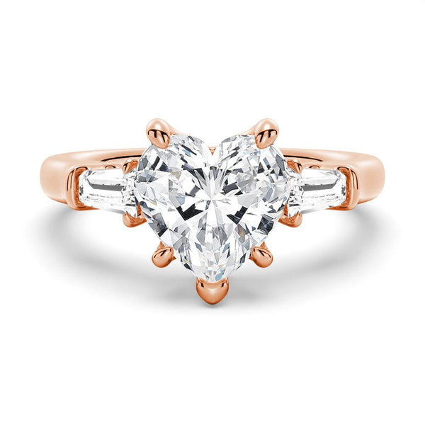 Heart Shaped Moissanite Engagement Ring with Tapered Baguette Side Stones