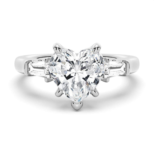 Heart Shaped Moissanite Engagement Ring with Tapered Baguette Side Stones