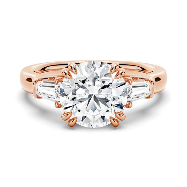 Round Cut Moissanite Engagement Ring with Tapered Baguette Side Stones