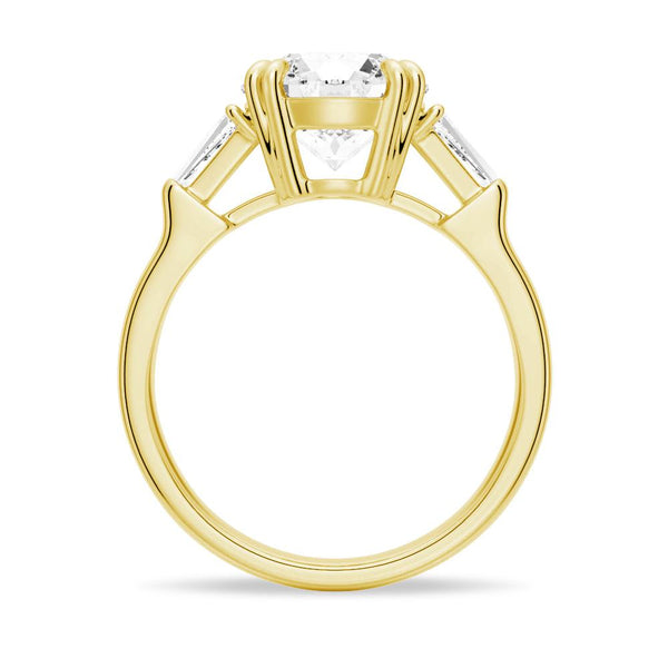 Round Cut Moissanite Engagement Ring with Tapered Baguette Side Stones