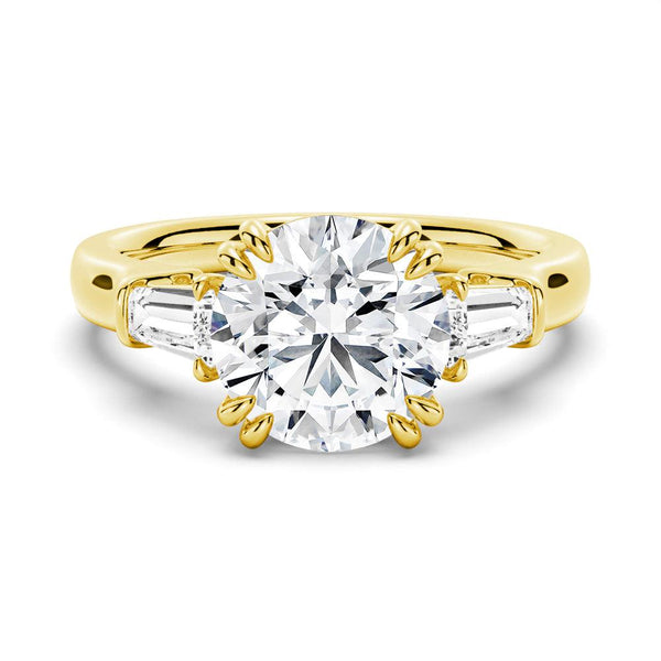 Round Cut Moissanite Engagement Ring with Tapered Baguette Side Stones