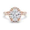 Oval Shaped Micropavé Halo Moissanite Engagement Ring With Eternity Band