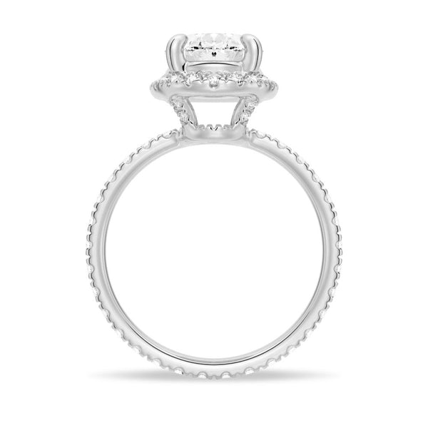 Oval Shaped Micropavé Halo Moissanite Engagement Ring With Eternity Band