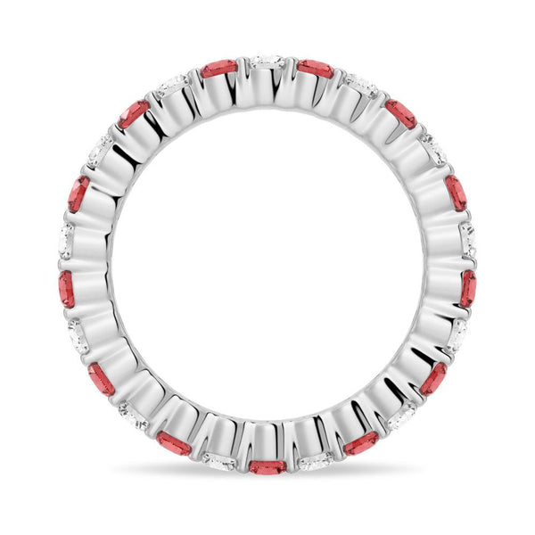 Prong Set Ruby and White Sapphire Eternity Wedding Band