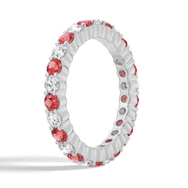 Prong Set Ruby and White Sapphire Eternity Wedding Band