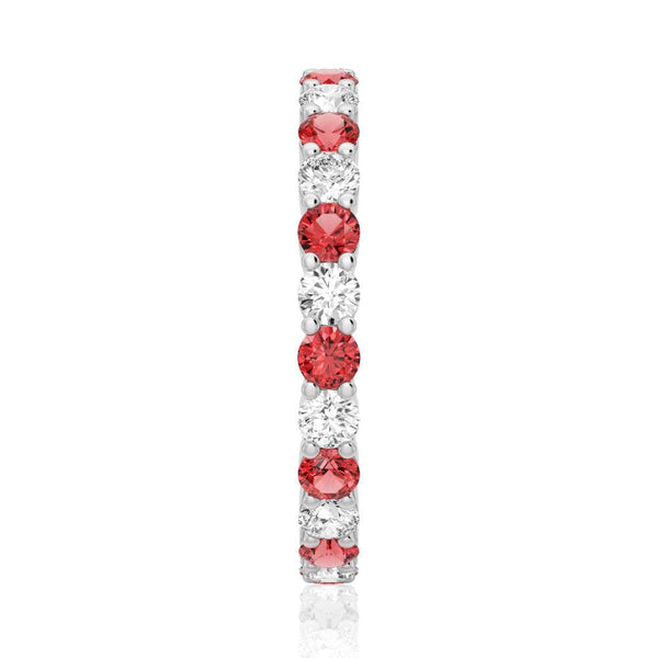 Prong Set Ruby and White Sapphire Eternity Wedding Band