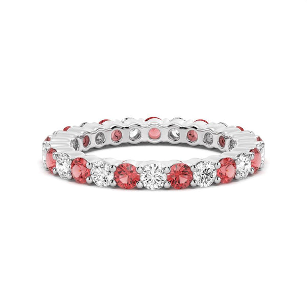 Prong Set Ruby and White Sapphire Eternity Wedding Band