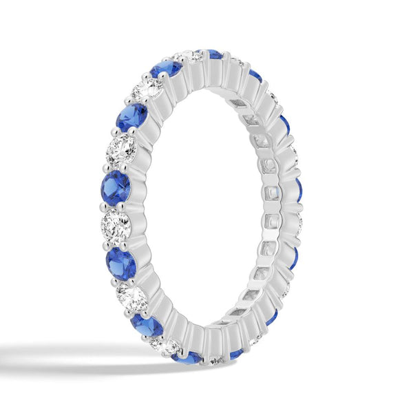 Prong Set Blue Sapphire and White Sapphire Eternity Wedding Band