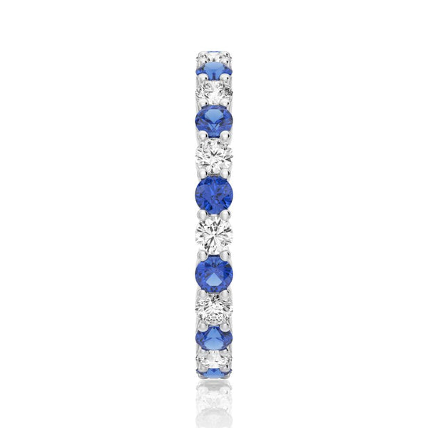 Prong Set Blue Sapphire and White Sapphire Eternity Wedding Band
