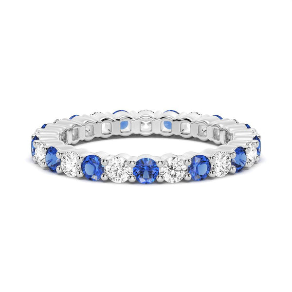 Prong Set Blue Sapphire and White Sapphire Eternity Wedding Band