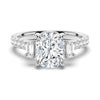 Three Stone Cushion & Half Moon Moissanite Engagement Ring with Pavé Band