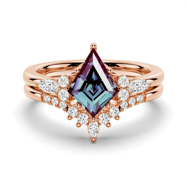 2 CT. Art Deco Kite Cut Alexandrite Engagement Ring Set With Moissanite Accents