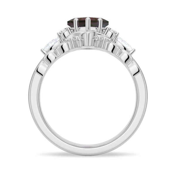 2 CT. Art Deco Unique Kite Cut Alexandrite Engagement Ring Set With Moonstone Accents