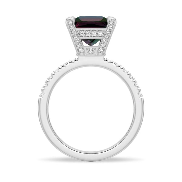 3 CT. Princess Cut Alexandrite Engagement Ring With Moissanite Accents