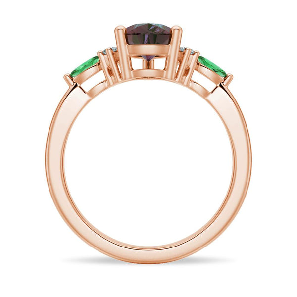 1.5 CT. Pear Shaped Alexandrite Engagement Ring With Emerald Accents