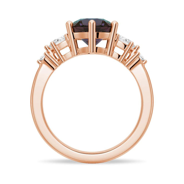 2 CT. Round Cut Alexandrite Engagement Ring With Pear Shaped Moissanite Accents