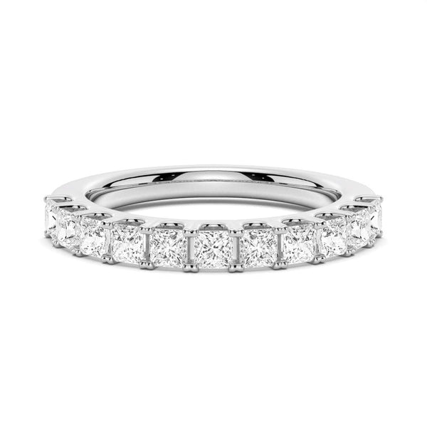 Round And Princess Moissanite Eternity Bands with Curved V Wedding Stacking Rings