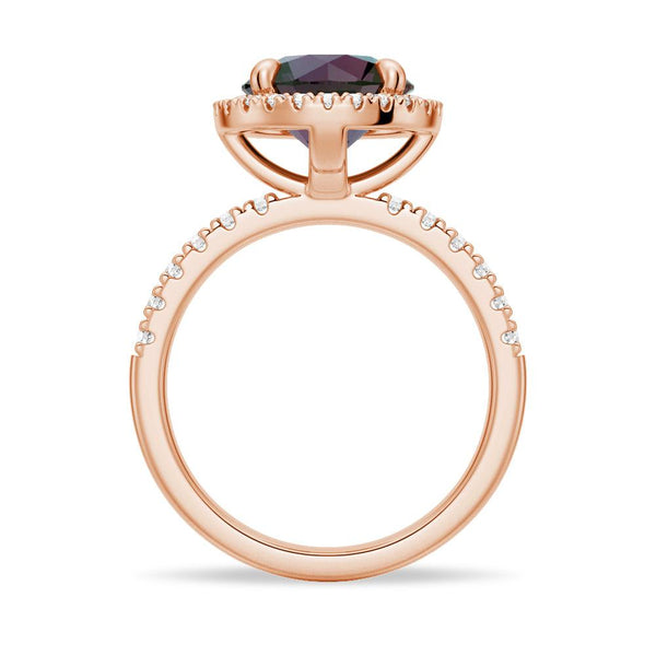 3 CT. Round Cut Alexandrite Engagement Ring With Moissanite Halo Pavé