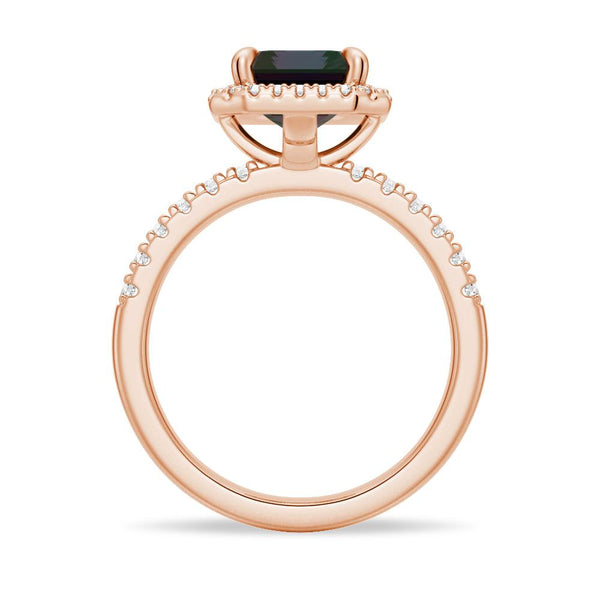 3 CT. Emerald Cut Alexandrite Engagement Ring With Moissanite Halo Pavé