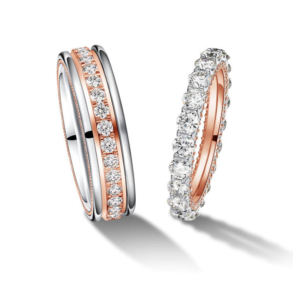 Two Tone Round Moissanite Eternity Couple's Ring Set