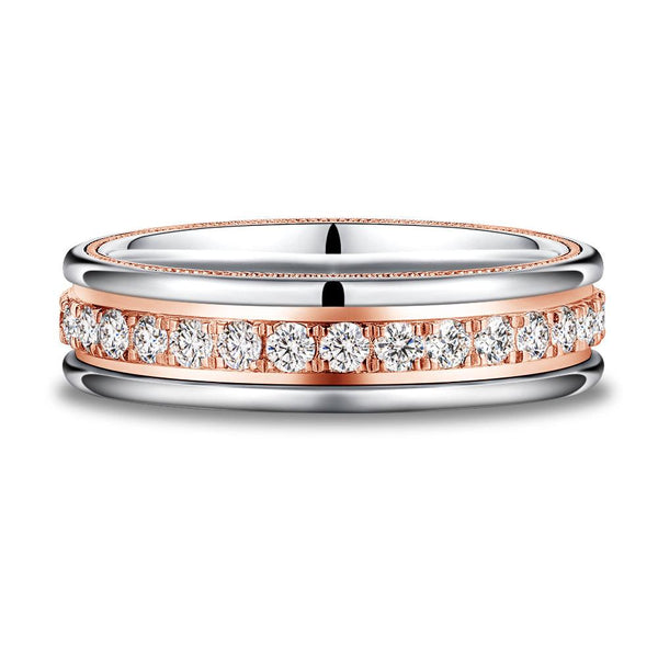 Two Tone Round Moissanite Eternity Couple's Ring Set