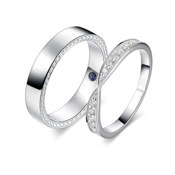 Petite Infinity Pave and High Polished Finish Couple's Ring Set