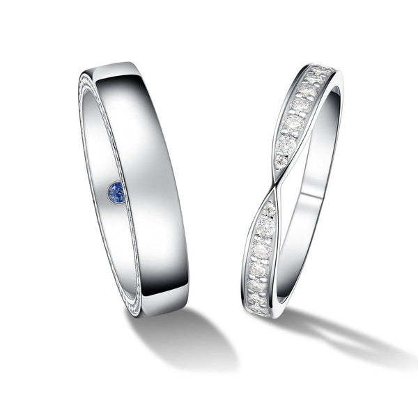 Petite Infinity Pave and High Polished Finish Couple's Ring Set