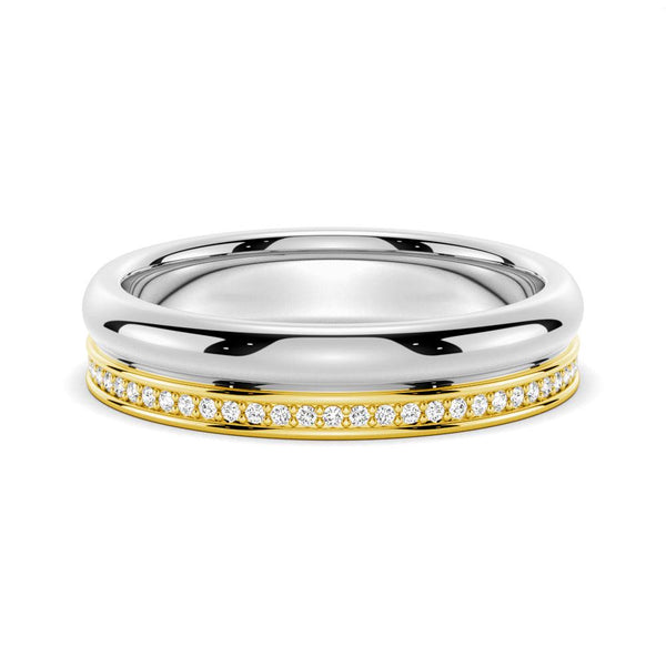 4.2mm Polished Finish Two Tone Wedding Band With Pave Edge