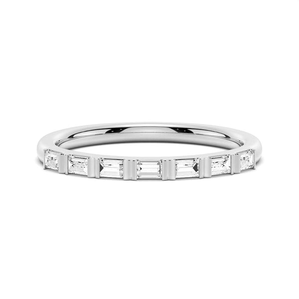 Baguette and Round Cut Moissanite Wedding Bands with French Pave Band Stacking Rings