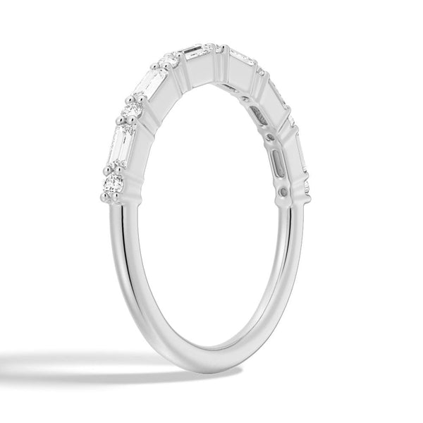 Round and Baguette Cut Moissanite Bands with French Pave Band Stacking Rings