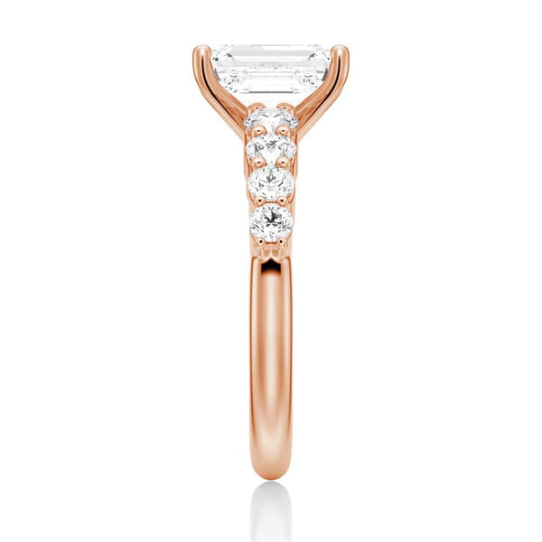 Classic Shared Prong Emerald Cut Moissanite Engagement Ring