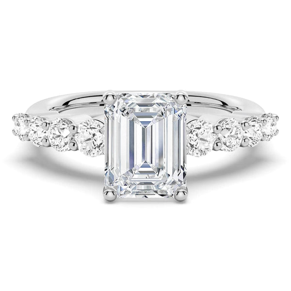 Classic Shared Prong Emerald Cut Moissanite Engagement Ring