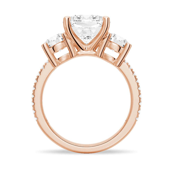 Double Row Pave Three Stone Cushion Cut Moissanite Engagement Ring